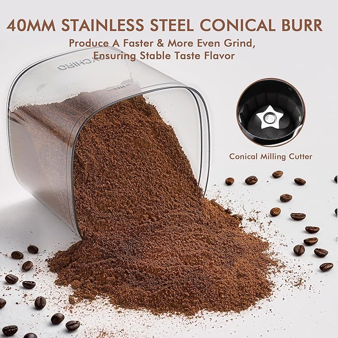 AYCHIRO Electric Burr Coffee Grinder, Conical Burr Grinder with Touch Screen, Coffee Grinder with 30 Grind Settings for Espresso, Drip Coffee & French Press, 2-12 Cups, Black