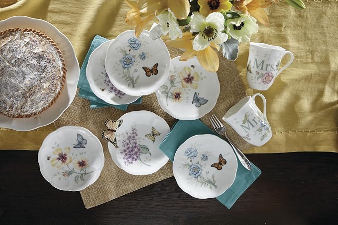 Lenox Butterfly Meadow 6-Piece Tidbit Plates, Dessert Plate Set for 6 | porcelain, dishwasher safe, microwave safe | also great as a appetizer plate for salad or bread, salad plates
