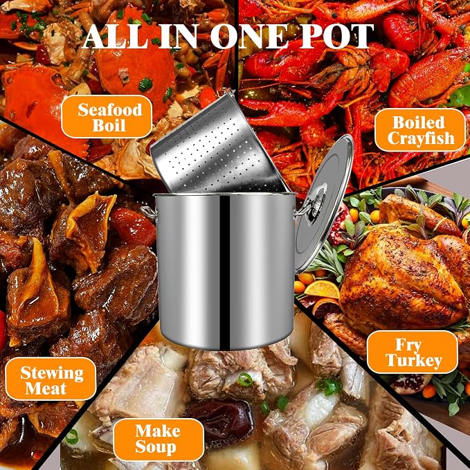 24-Quart Stainless Steel Seafood Stockpot with Basket, Crawfish, Crab, Lobster Boil StockPot, Shrimp Boil Stock Pot with Strainer, Turkey Fryer Pot,27L,7Gallon