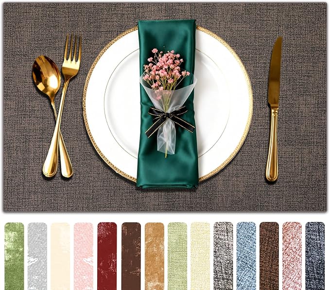 Faux Leather Placemats Set of 4, 11.8"x17.7", Brown | Reversible Table Mats, Waterproof, Stain & Heat Resistant, Easy Clean for Dining, Gatherings, Outdoor
