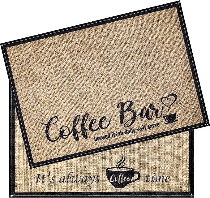 2 Pcs 20 x 14 Inch Coffee Placemats for Countertop(Coffee Time)