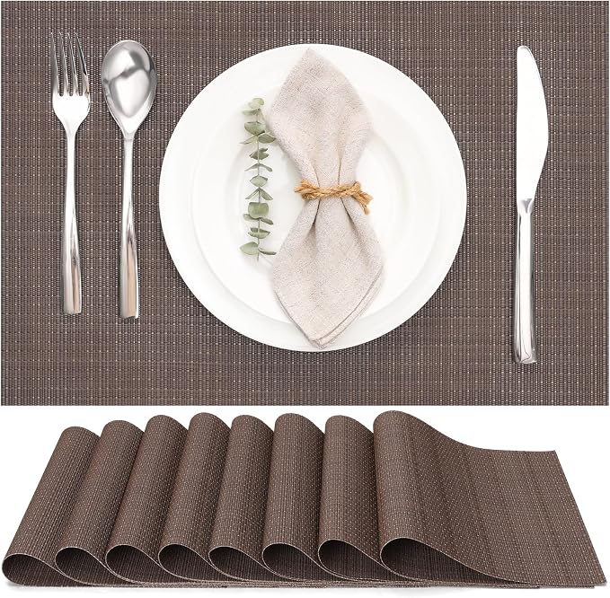Myir JUN Placemats Set of 8 Kitchen and Dining Table Placemats | Vinyl Placemats Place Mats Indoor/Outdoor Set of 8 Washable Table Mats Non-Slip Place mats for Dining Table, Coffee