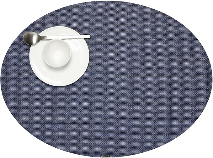 Chilewich Mini Basketweave Placemats, Woven Oval Placemats Set of 4 | Reusable, Stain-Resistant, Indoor/Outdoor Tabletop Protection, Indigo, 14" x 19.25"