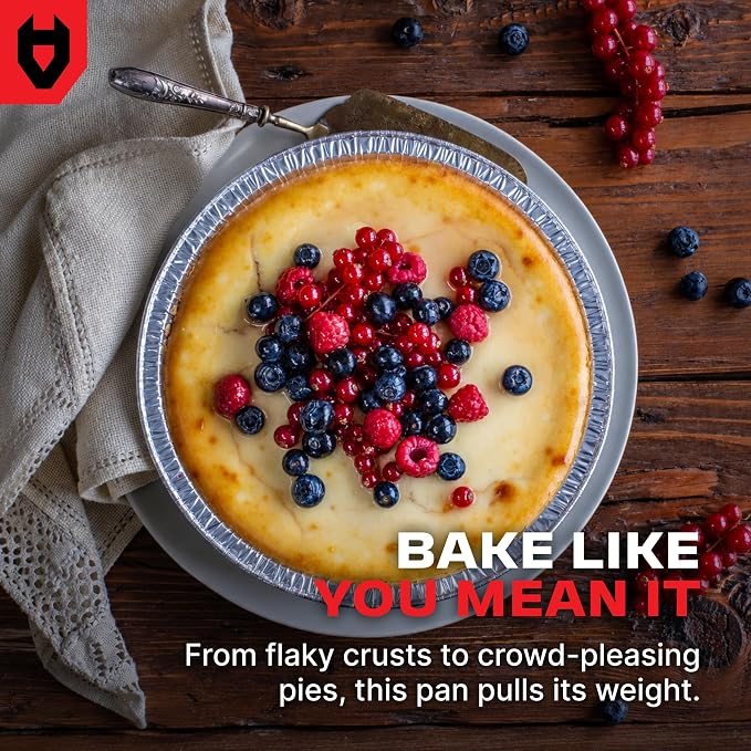 NoCry Premium Disposable Pie Pans 9 Inch (50 Pack) — Foil Aluminum Tins with Curl Lip for Baking Delicious Tarts or Crispy Pastry Crusts — Lightweight Yet Sturdy — Even Heat Distribution