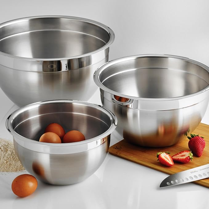 Tramontina Gourmet 3-Pc Stainless Steel Mixing Bowls Set | Ideal for Salads, Preparing and Serving, Dishwasher-Safe