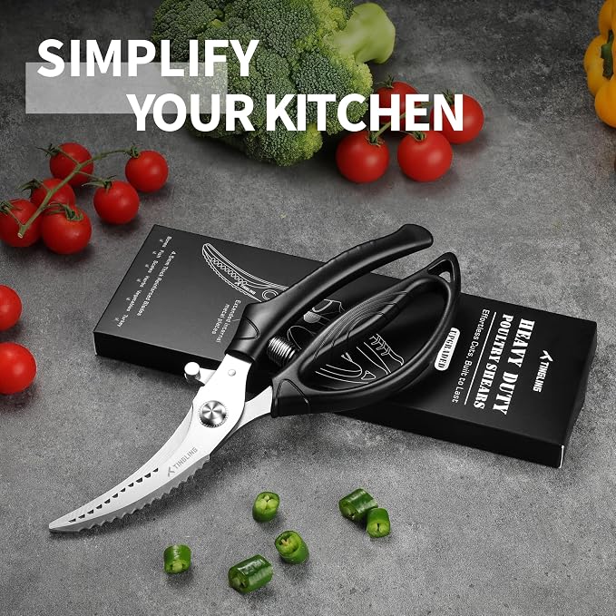 Poultry Shears Heavy Duty for Meat: Easy to Spatchcocking Kitchen Scissors | Stainless Steel Blade for Cutting Bone and Fish Easily, Spring Loaded for Reducing Hand Fatigue