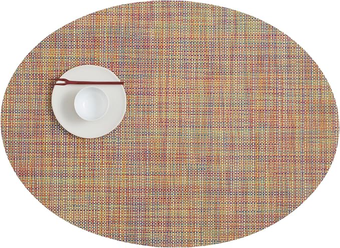 Chilewich Mini Basketweave Placemats, Woven Oval Placemats Set of 4 | Reusable, Stain-Resistant, Indoor/Outdoor Tabletop Protection, Confetti, 14" x 19.25"