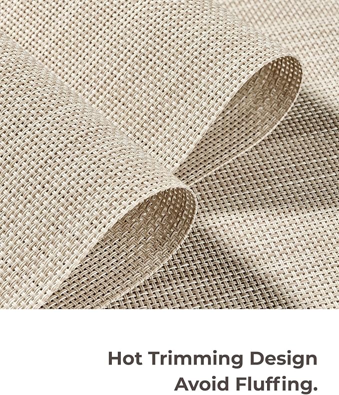 Leetaltree Beige White Placemats Set of 4 - Heat Resistant Non-Slip Place mats for Dining Table, Washable Durable PVC Vinyl Woven Table Mats(Beige White, 4)