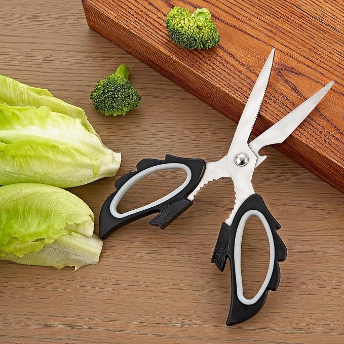 Livin Aesthetic Angel Wings & Cat Kitchen Scissors - Ambidextrous Large Grip Handle Shears for Right & Left Handed - Ergonomic Comfortable Food Scissors for Kitchen, Office & Crafting