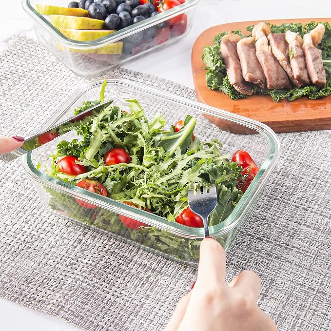 10 Pack Glass Food Storage Containers with Lids, Reusable Meal Prep Containers for Lunch, Airtight Glass Container Sets with Lids, Leak Proof, Microwave & Freezer Safe (34oz & 12oz)