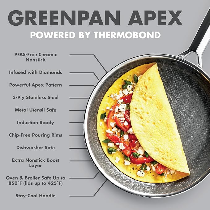 GreenPan Hybrid 6 Piece (8",10" & 12") Stainless Steel Skillets with Lids | APEX Tri-Ply Frying Pans, PFAS-Free Nonstick, Induction & All Cooktop Compatible, Dishwasher & Oven Safe to 850F, Silver