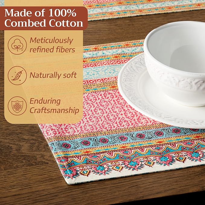 Maison d' Hermine Placemats Set of 4 Reusable 100% Combed Cotton (13"x19") | Cloth Place Mats Washable Table Mats for Kitchen Dining Party Wedding Hotel Home Restaurant Spring Summer - Lauris