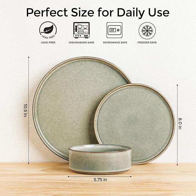 AmorArc Ceramic Dinnerware Sets for 6,18 Piece Plates and Bowls Sets Dishes | Stoneware Handmade Reactive Glaze Dishes Set | Highly Chip and Crack Resistant | Dishwasher & Microwave Safe
