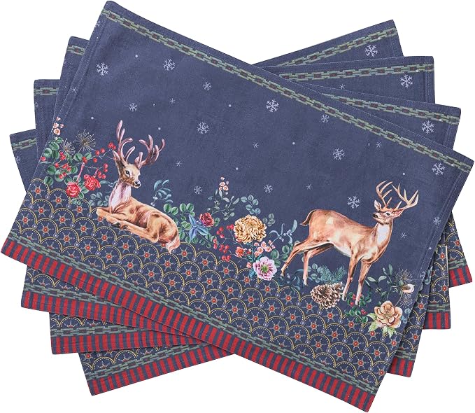 Maison d' Hermine Placemats Set of 4 Reusable 100% Cotton (13"x19") | Cloth Place Mats Washable Table Mats for Kitchen Dining Party Wedding Hotel Home Thanksgiving Christmas - Christmas Joy