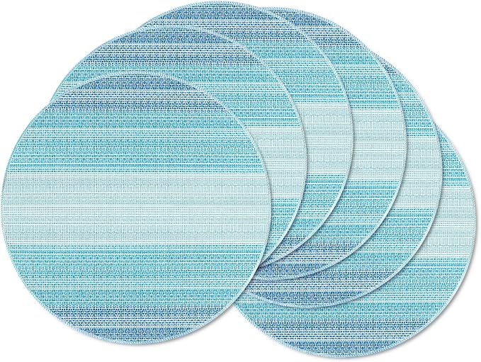 Round Placemats, Placemats Set of 6, 12x18 Inch Washable Place Mats Easy to Clean Heat Resistant Table Mats Wipeable Placemat for Holiday Party Kitchen Dining Table Decoration, Blue