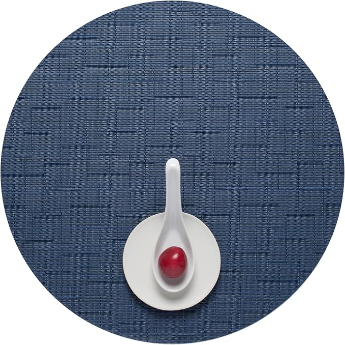 Chilewich Bamboo Placemats Set of 4, Round Woven Placemats | Reusable, Stain-Resistant, Indoor/Outdoor Tabletop Protection, 15", Lapis