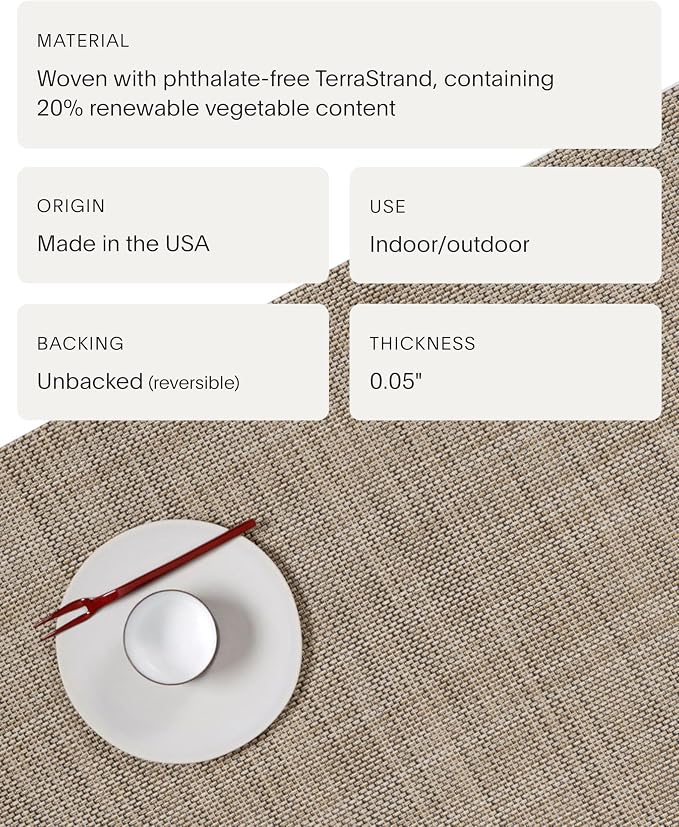 Chilewich Mini Basketweave Placemats, Woven Oval Placemats Set of 4 | Reusable, Stain-Resistant, Indoor/Outdoor Tabletop Protection, Linen, 14" x 19.25"