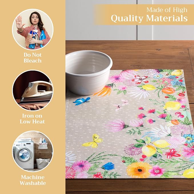 Maison d' Hermine Placemats Set of 4 Reusable 100% Cotton (13"x19") | Cloth Place Mats Washable Table Mats for Kitchen Dining Party Wedding Home Restaurant Spring Summer - Jardin D'Ete - Fog