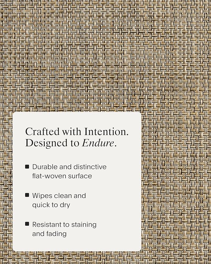 Chilewich Basketweave Placemats, Woven Rectangle Placemats Set of 4 | Reusable, Stain-Resistant, Indoor/Outdoor Tabletop Protection, Latte, 14" x 19"