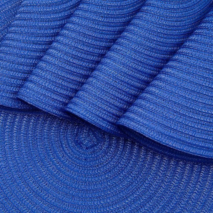 SHACOS Round Placemats Set of 6 Washable 15 inch Round Table Mats Cotton Polyester Woven Braided Place Mats for Dining Table (Blue, 6)