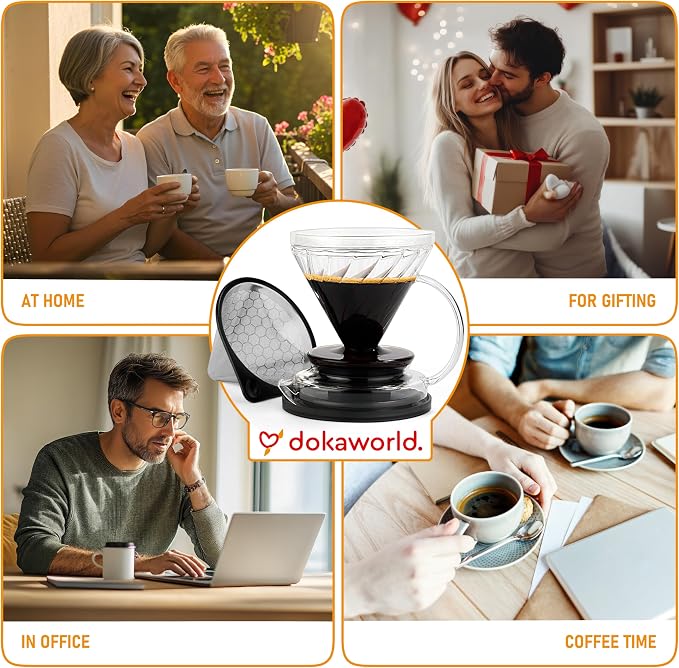Innovation Infuser for Daily Brewing – Borosilicate Glass Dripper with Stainless Steel Reusable Filter, Manual Eco Brewer, Plastic-Free Non-Toxic Coffee Station, Pour Over Tea Coffee Maker