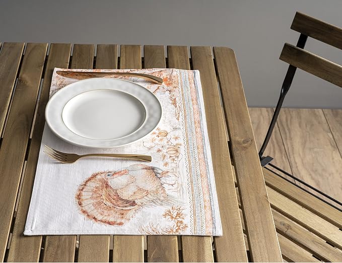 Maison d' Hermine Placemats Set of 4 Reusable 100% Cotton (13"x19") | Cloth Place Mats Washable Table Mats for Kitchen Dining Party Wedding Hotel Home Thanksgiving Christmas - Giving Thanks