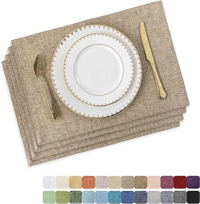 Home Brilliant Linen Placemats Set of 4 Heat Resistant Dining Table Cloth Place Mats Kitchen Table Mats Placemats Table Decor, Natural Linen