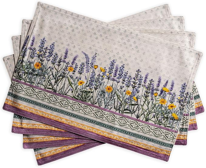 Maison d' Hermine Placemats Set of 4 Reusable 100% Cotton (13"x19") | Cloth Place Mats Washable Table Mats for Kitchen Dining Party Wedding Hotel Home Restaurant Spring Summer - Fanny Lavender