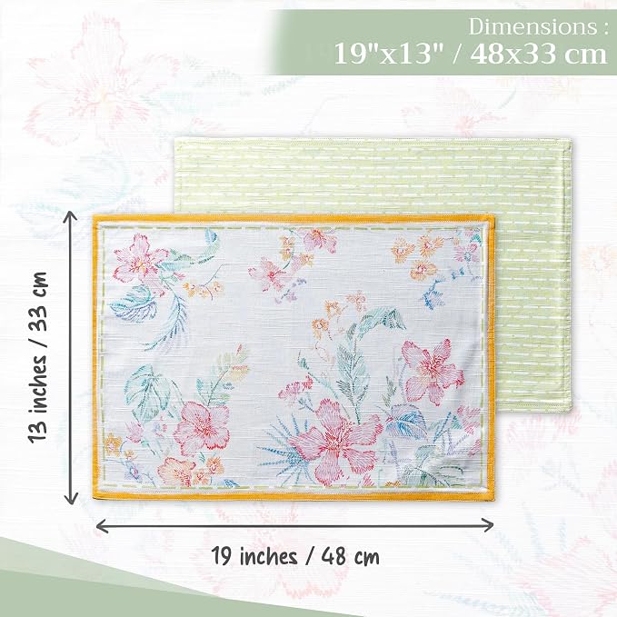 Maison d' Hermine Placemats Set of 4 Reusable 100% Cotton (13"x19") | Cloth Place Mats Washable Table Mats for Kitchen Dining Party Wedding Hotel Home Restaurant Spring Summer - Paradise Island
