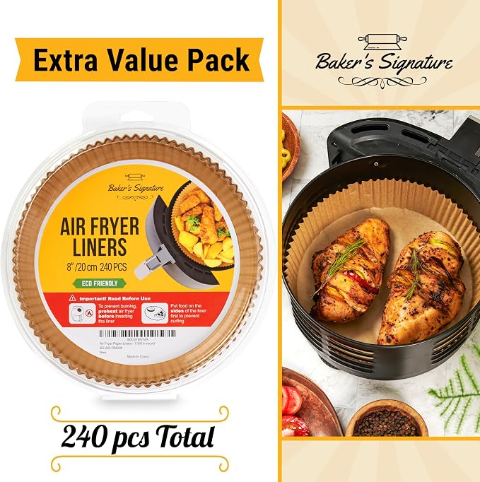 250 pcs Air Fryer Liners for Ninja, Round Disposable Airfryer Paper Liners | Non-Stick and Oil Proof for Easy Cleanup, Great for Oven, Pans & Baking – 8" for 5-8 qt Basket