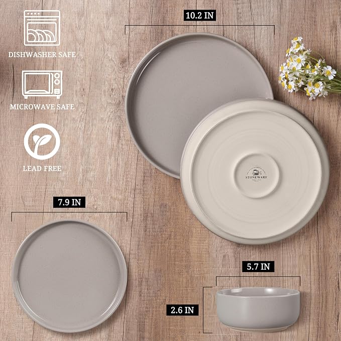 HaWare Dinnerware Sets, 24-Piece Plates and Bowls Set for 8, Cream Coffee