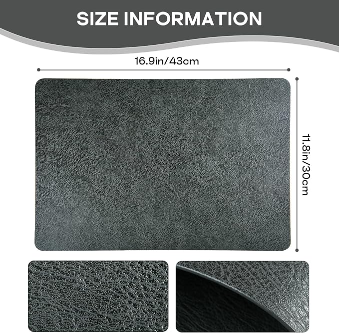 Faux Leather Placemats Set of 6 Heat Resistant Table Mats 17×12 Inch | Waterproof & Wipeable Place Mats Set of 6 Dual Sided Table Placemats for Kitchen Dining Indoor & Outdoor 43×30 CM Dark Grey