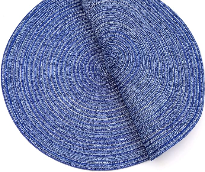 SHACOS Round Braided Placemats 15 inch Set of 6 Washable Kitchen Table Placemats for Home Wedding Party (Blue White, 6)
