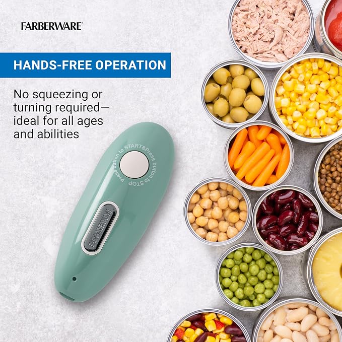Farberware USB Rechargeable Electric Can Opener – Hands-Free Automatic Can Opener with Built-In Battery, Magnetic Lid Lifter, Compact Design, USB-C Charging Cord, Green