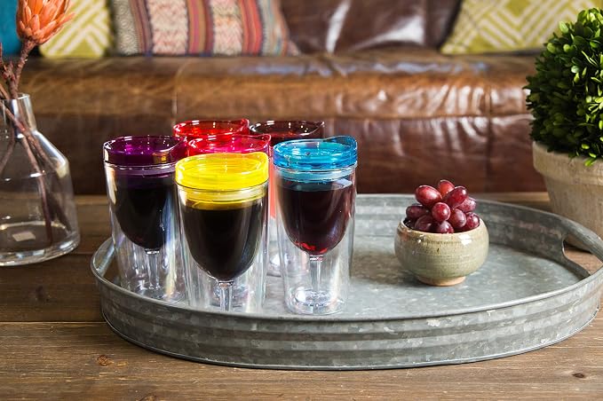 STRATA CUPS Insulated Wine Tumbler With Lid (SET OF 10) BONUS Name Decals - Outdoor Acrylic Plastic Wine Glasses, 10oz Cup Tumblers in 10 Colors - Adult Sippy, Unbreakable Stemless Wine Glass