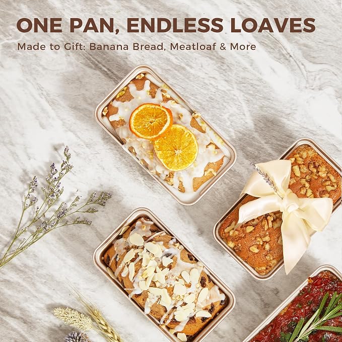 3 Pack Nonstick Mini Loaf Pans, 6 x 3.3 x 2 Inch Small Bread Pans for Homemade Bread, Tiny Banana Baking Tins with Diamond Texture, Non-toxic Mini Meatloaf Pans Set, Champagne Gold