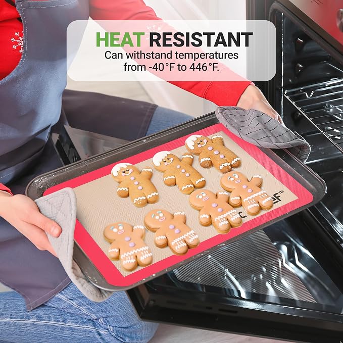 Nutrichef Silicone Baking Mats - 2 Non-stick Food-Grade Reusable Silicone Mats - Perfect for Half Baking Pans 16.5 x 11.6 IN - Oven-Safe Up to 480 Degrees F - Safe for Ovens & Dishwashers - Red