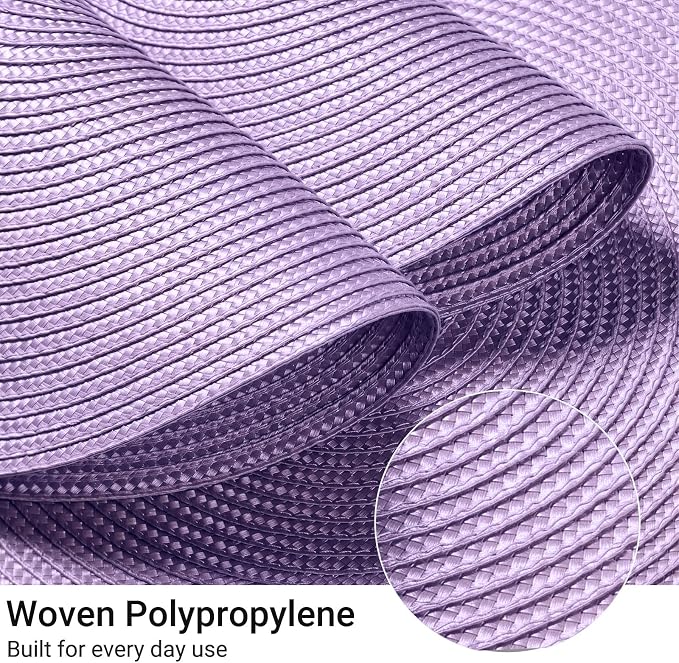FunWheat Round Braided Placemats Set of 8 Table Mats for Dining Tables Woven Washable Non-Slip Place mats 15 inch(Lavender Purple,8pcs)