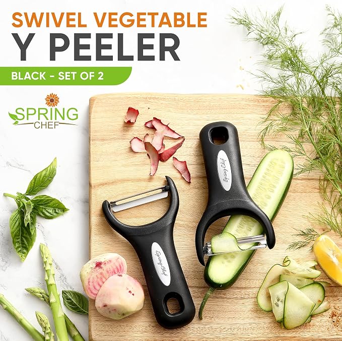 Spring Chef Set of 2 Stainless Steel Y Shaped Vegetable Peeler for Kitchen | Heavy Duty Potato Peeler with Ultra Sharp Blades & Soft Grip Handle for Apple, Carrot, Cucumber, Veggie, Fruit, Citrus