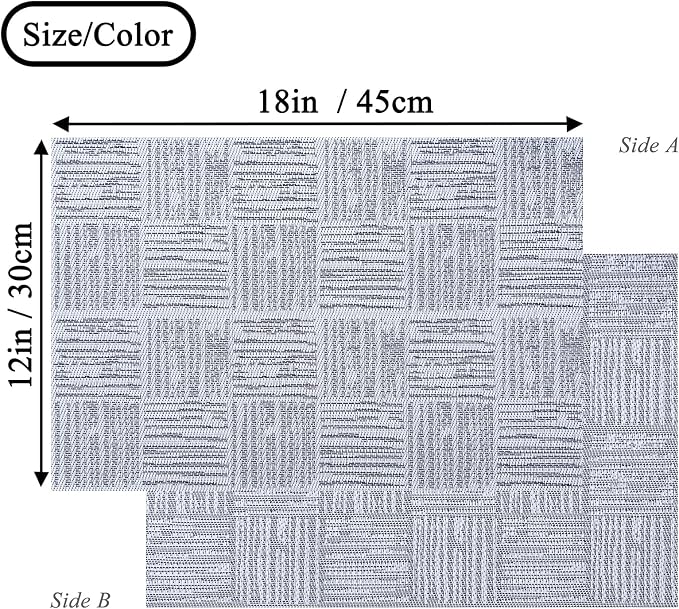 Placemats Set of 4 Plastic Vinyl Place Mats for Dinner Table, No-Slip Wipeable Table Mats Daily Use Patio Kitchen Decoration (18"x12", Grey)