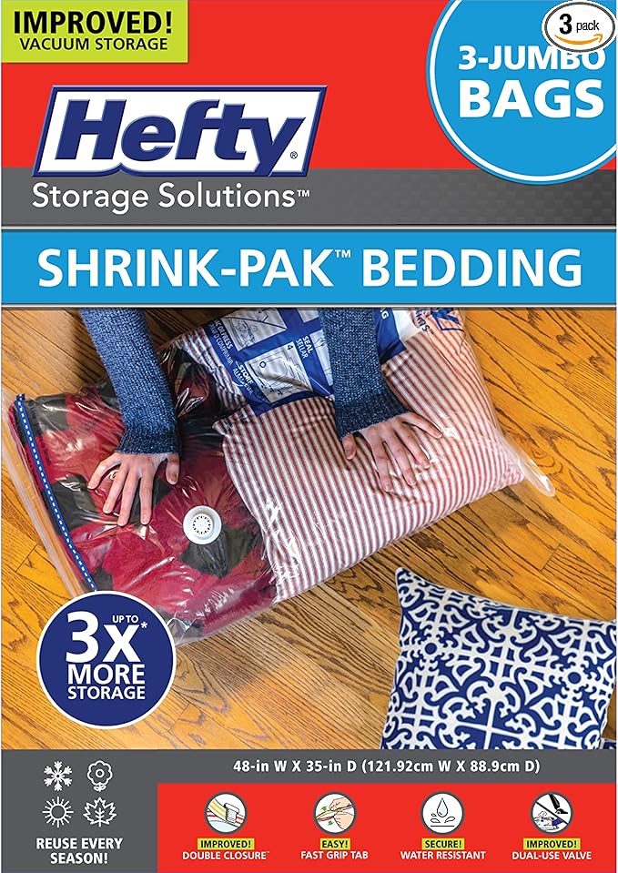 Space Bags Vacuum Storage Bags for Bedding Jumbo Compression 3 Pack Clear for Comforters Blankets (3 Jumbo/Bedding Solo)