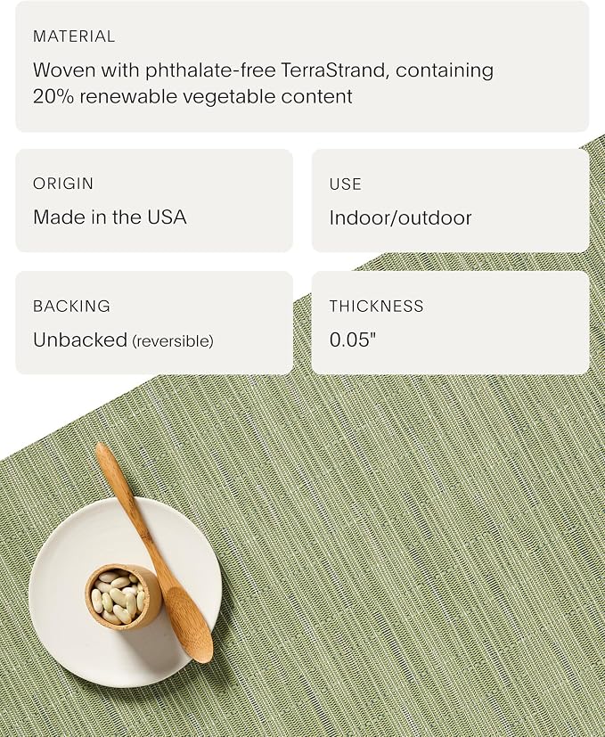 Chilewich Bamboo Placemats Set of 4, Woven Rectangle Placemats | Reusable, Stain-Resistant, Indoor/Outdoor Tabletop Protection, 19" x 14", Spring Green