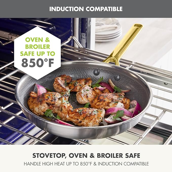 GreenPan Hybrid 2 Piece (9.5" & 11") Stainless Steel & Ceramic Skillet Set | APEX Tri-Ply Pan, PFAS-Free Thermobond Nonstick, Induction & All Cooktop Compatible, Dishwasher & Oven Safe up to 850F, Gold