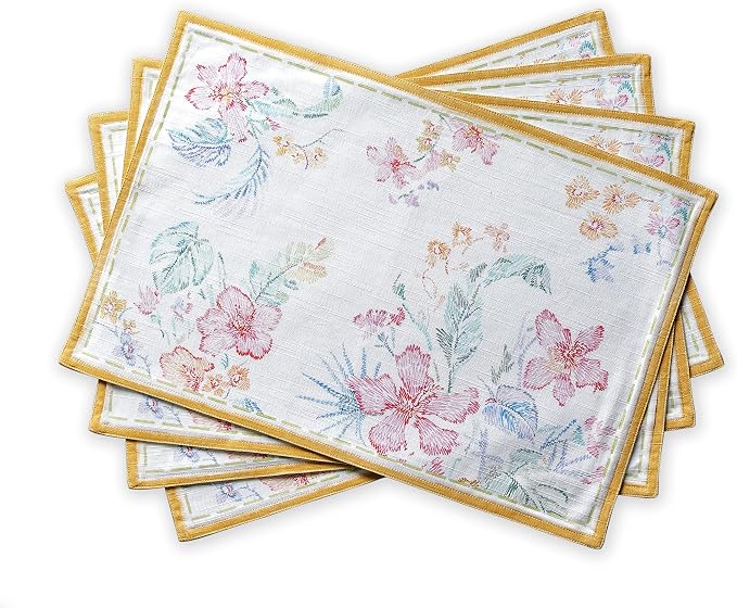 Maison d' Hermine Placemats Set of 4 Reusable 100% Cotton (13"x19") | Cloth Place Mats Washable Table Mats for Kitchen Dining Party Wedding Hotel Home Restaurant Spring Summer - Paradise Island