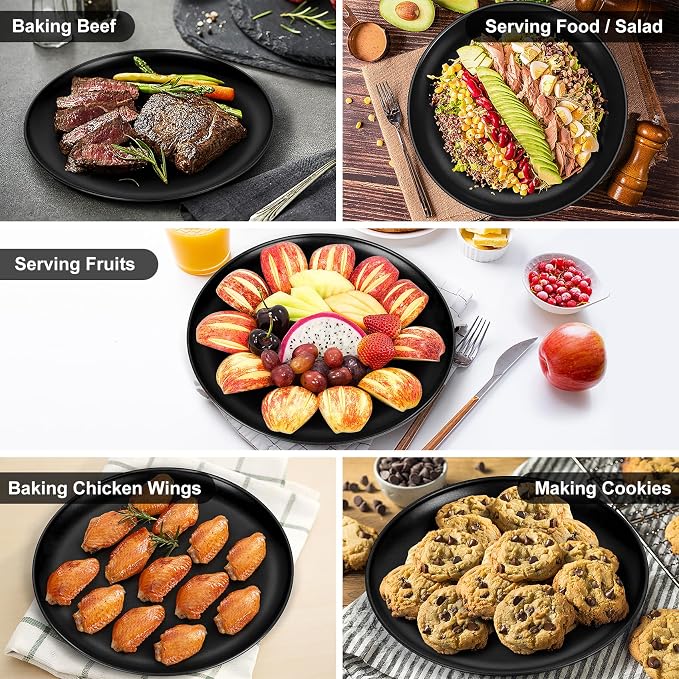 P&P CHEF Pizza Pan Set of 2, 13.5 Inch Stainless Steel Pizza Tray, Black | 2 Pieces Round Pizzas Plate for Pie Cookie Cake, Good For Baking Cooking Roasting, Non Toxic & Heavy Duty, Dishwasher Safe