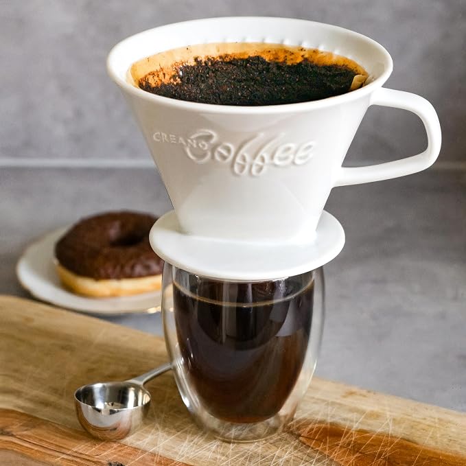 Creano Porcelain Coffee Dripper Red - Ceramic Cone Brewer - Pour Over Coffee Maker for Filter Bags Size 4 - Easy Manual Brew for pure Taste - also for Camping, Hiking