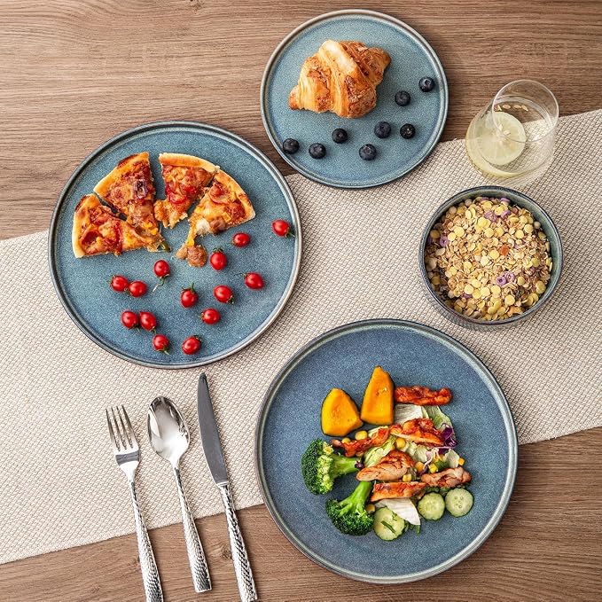 AmorArc Stoneware Dinnerware Sets for 6, 18Pcs Plates and Bowls Sets Dishes | Ceramic Round Reactive Glaze Dishes Set, Highly Scratch Resistant | Dishwasher & Microwave Safe Dishware
