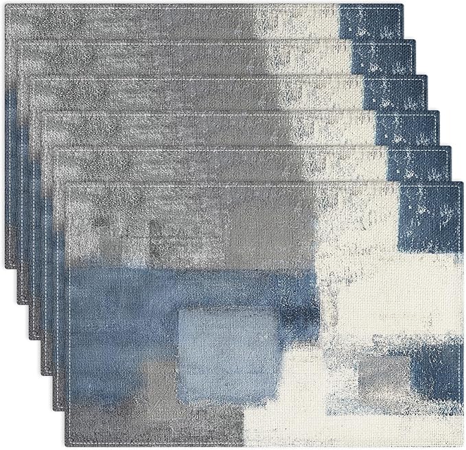 Emvency Farmhouse Placemats Set of 6, 12x18 Inch, Geometric Abstract Blue | Farmhouse Modern Art Painting Table Mats for Outdoor Home Party Kitchen Dining Decoration