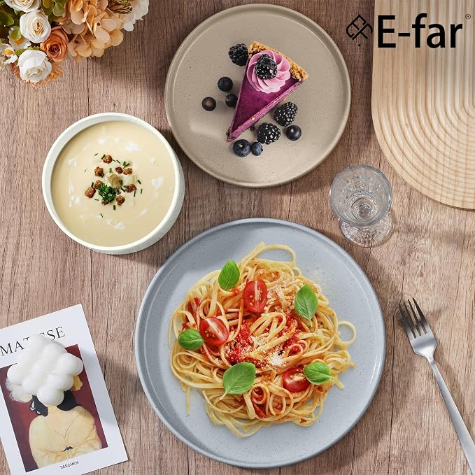 E-far Dinnerware Sets for 6, 18-Piece Stoneware Plates and Bowls Sets | Modern Kitchen Dining Dishware, Chip and Scratch Resistant, Microwave & Dishwasher Safe, Speckled Multicolor