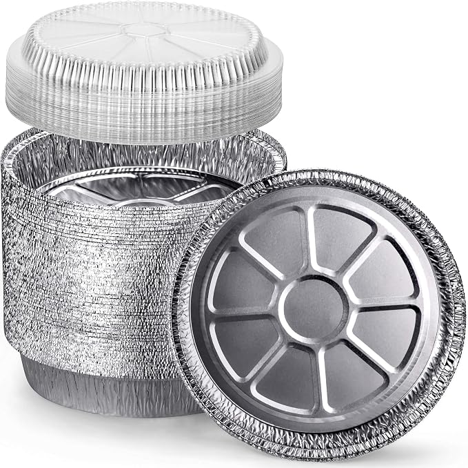 14 Round Aluminum Pans with Dome Lid, 9 Inch Heavy Duty Tin Foil Pans, Perfect for Reheating, Baking, Roasting, Meal Prep, To-Go Containers, Environmentally Friendly (Pack of 14)